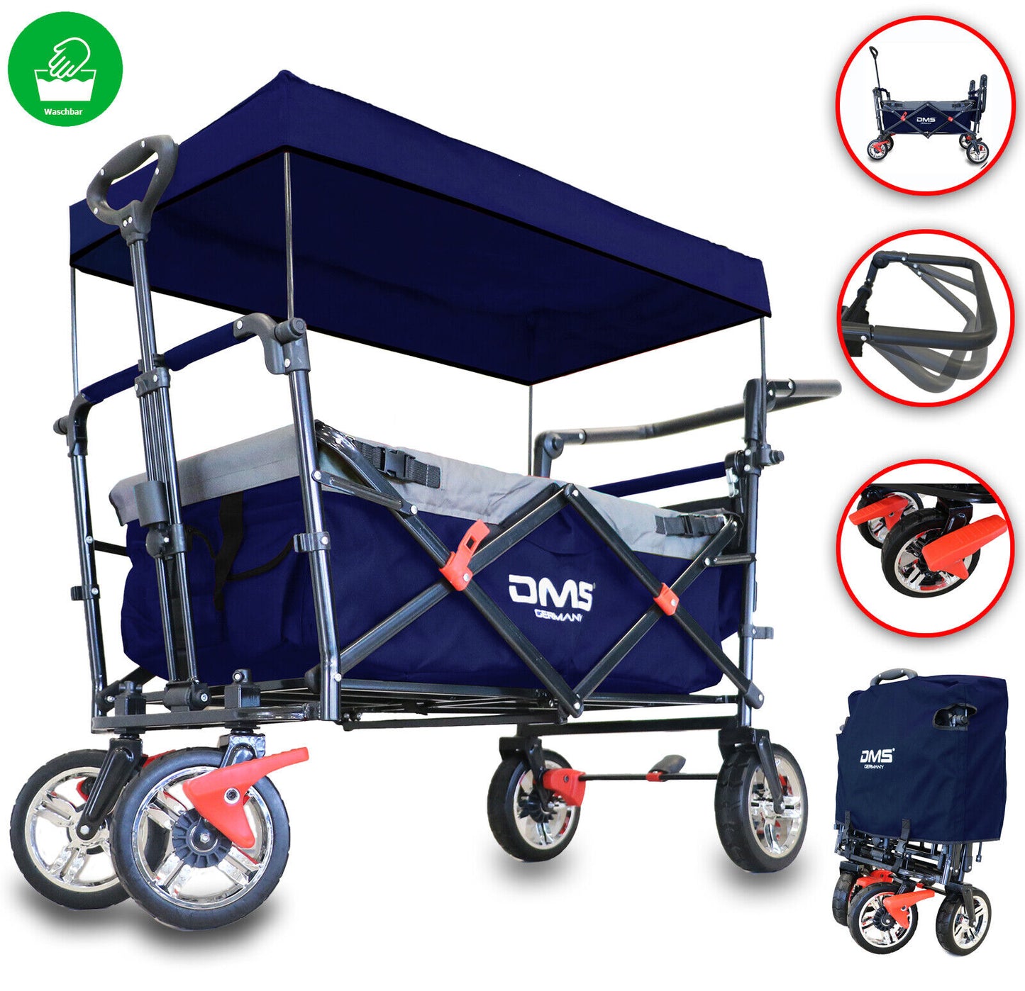 DMS® Bollerwagen Faltbar Dach Handwagen Klappbar Strandwagen Gerätewagen Blau BW